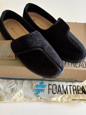 FoamTreads slip-on black women slippers/shoes 8.5 W NEW + self-labelled bag/box